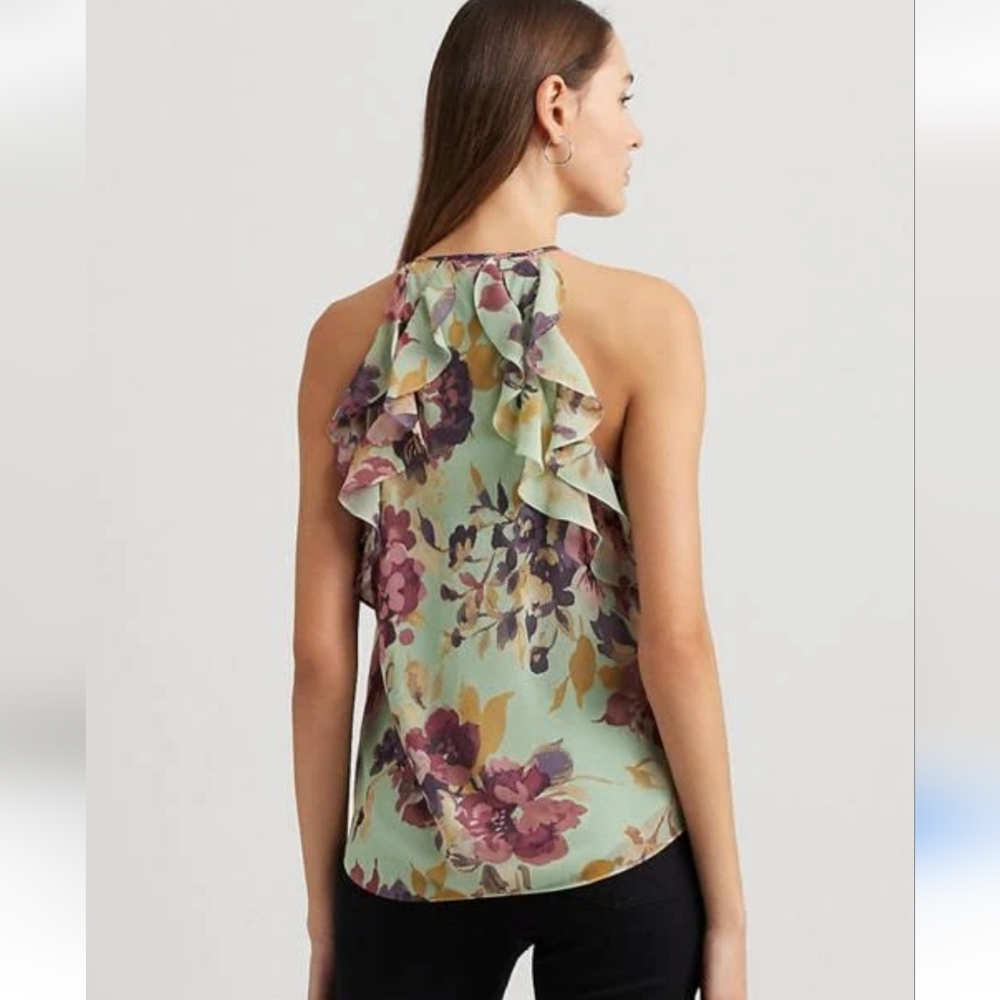 Women's Floral Ruffle Top - Blue and Purple 8 Lauren Ralph Lauren - Picture 3 of 9